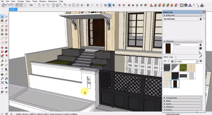 How to design a fa?ade of a building with sketchup and v-ray 3.4