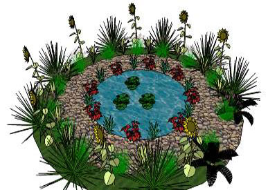 circle garden layout planner with pond in middle