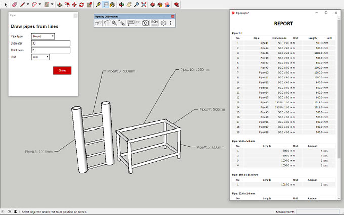 Pipes Tubes Profiles 1.2.0 for Sketchup