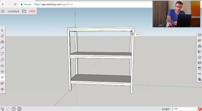 How to create the design of a bookshelf in 3D with sketchup